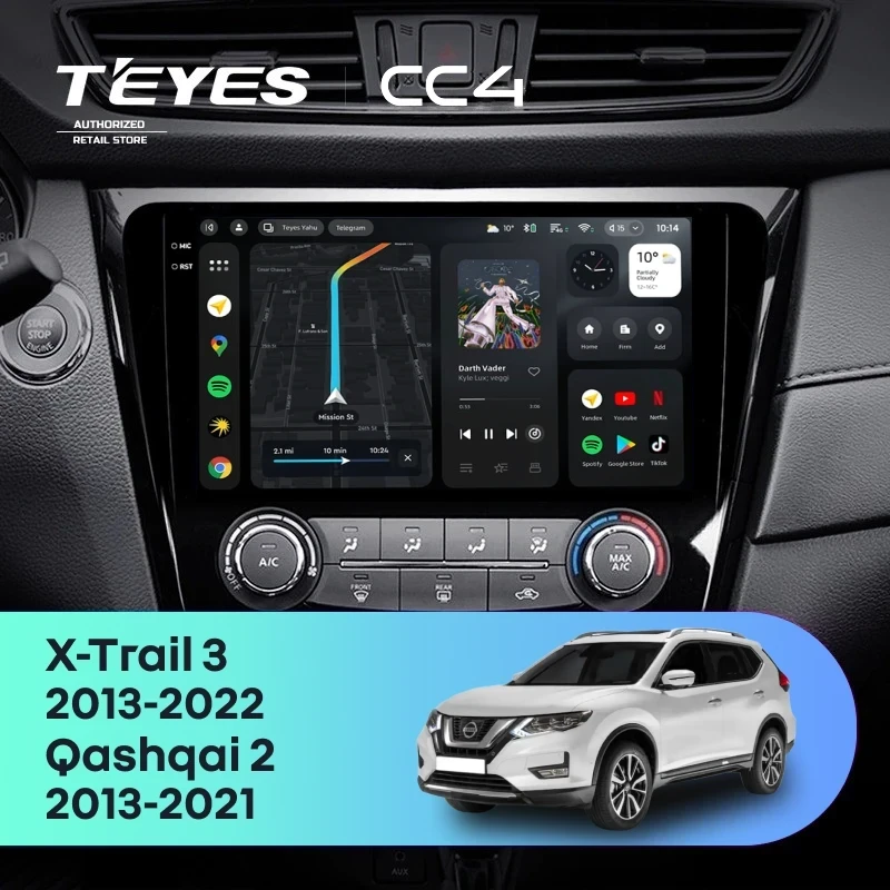 Штатная магнитола Teyes CC4 6/64 Nissan Qashqai 2 (2013-2021) F2 климат контроль Тип-AB