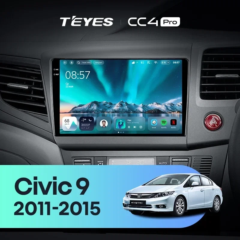 Штатная магнитола Teyes CC4 Pro 8/128 Honda Civic 9 FB FK FD (2011-2015) Правый руль