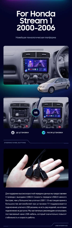 Штатная магнитола Teyes CC3L 4/32 Honda Stream 1 (2000-2006) F1