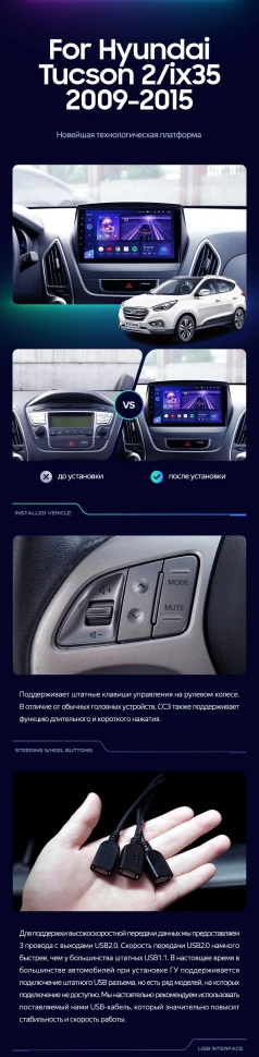 Штатная магнитола Teyes CC3L 4/32 Hyundai ix35 (2009-2015) (Tucson 2) Тип-C