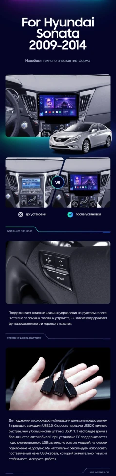 Штатная магнитола Teyes CC3L 4/32 Hyundai Sonata 6 YF (2009-2014) Тип-A