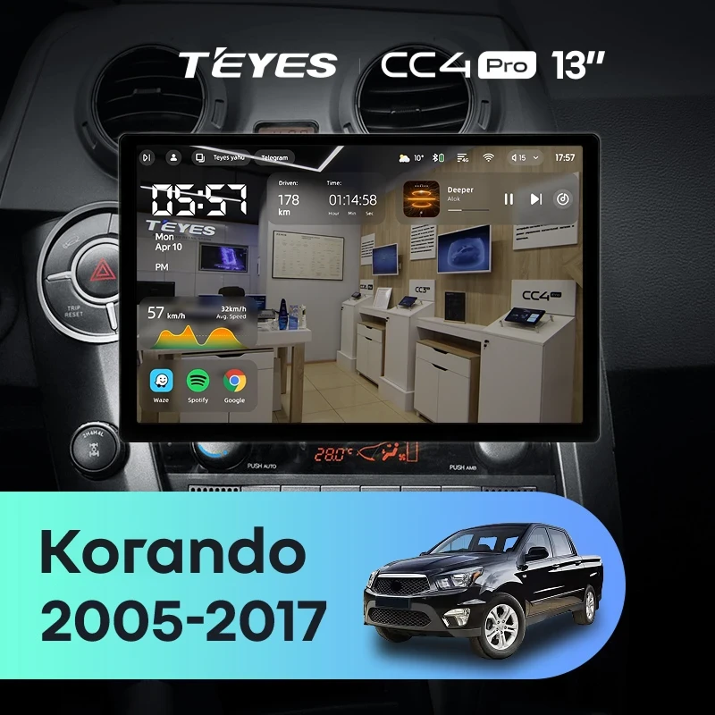 Штатная магнитола Teyes CC4 Pro 12/256 SsangYong Korando Sports (2005-2017) (13")