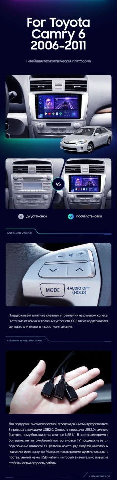 Штатная магнитола Teyes CC3 4/32 Toyota Camry 6 XV 40 (2006-2011) F1
