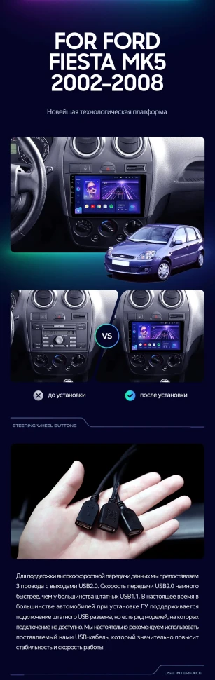 Штатная магнитола Teyes CC3 2K 4/64 Ford Fiesta Mk5 (2002-2008)
