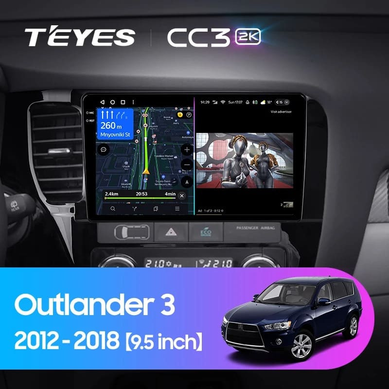 Штатная магнитола Teyes CC3 2K 6/128 Mitsubishi Outlander 3 GF0W GG0W (2012-2018) Тип-B