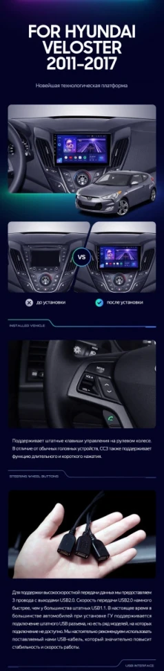 Штатная магнитола Teyes CC3 4/32 Hyundai Veloster FS (2011-2017) Тип-B